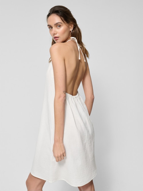 OUTHORN Sukienka midi z odkrytymi plecami z bawełnianego muślinu  złamana biel Złamana biel