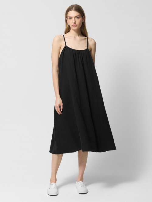 Sukienka oversize maxi z bawełnianego muślinu  czarna