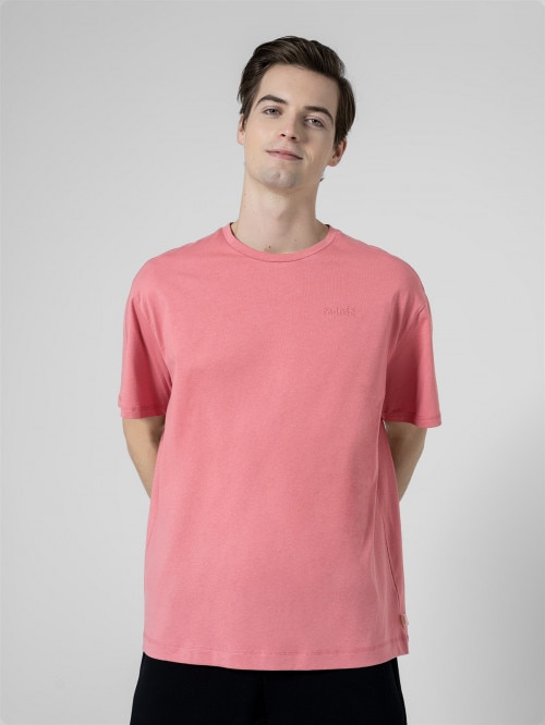 OUTHORN Tshirt oversize z haftem męski  różowy Różowy