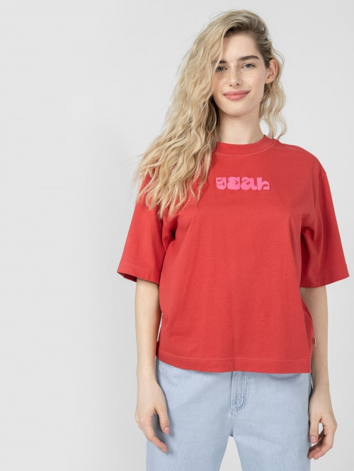 T-shirt z nadrukiem damski - czerwony