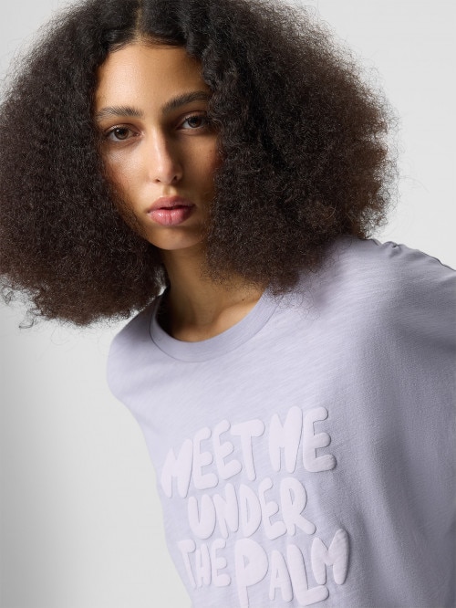 T-shirt oversize z nadrukiem damski - fioletowy