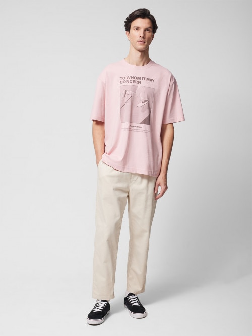 T-shirt oversize z nadrukiem męski - różowy