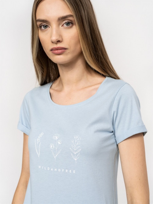 T-shirt z nadrukiem damski - niebieski